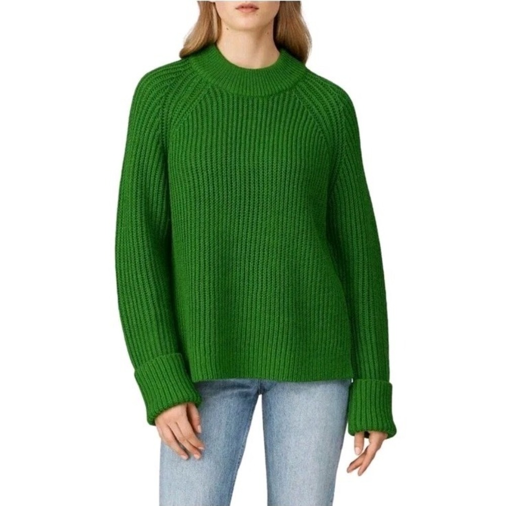 Club Monaco‎ Green Ribbed Wool Blend Quiet Luxury Thick Sweater Size Medium